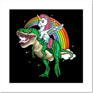 Unicorn Rides On T-Rex Funny Kids Men Gift Posters and Art